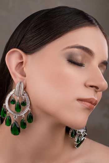 Buy_Anana_Green Stones Teardrop Design Earrings _at_Aza_Fashions