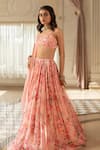 Buy_Paulmi And Harsh_Pink Georgette, Organza Sequins Round Neck Floral Lehenga Set 