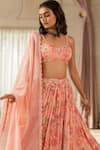 Shop_Paulmi And Harsh_Pink Georgette, Organza Sequins Round Neck Floral Lehenga Set 