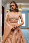 Paulmi And Harsh_Pink Georgette, Organza Sequins, Embroidery Round Neck Old Rose Lehenga Set _at_Aza_Fashions