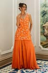 Buy_Paulmi And Harsh_Orange Georgette Embroidery Round Neck Designer Kurta And Palazzo Set _at_Aza_Fashions