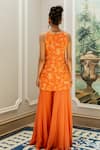 Shop_Paulmi And Harsh_Orange Georgette Embroidery Round Neck Designer Kurta And Palazzo Set _at_Aza_Fashions