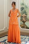Buy_Paulmi And Harsh_Orange Georgette Embroidery Round Neck Designer Kurta And Palazzo Set 
