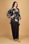 Buy_Tanu Malhotra_Black Cotton, Silk, Modal Embroidery Round Neck Floral Print Top And Skirt _Online_at_Aza_Fashions