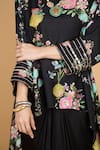 Shop_Tanu Malhotra_Black Cotton, Silk, Modal Embroidery Round Neck Floral Print Top And Skirt _Online_at_Aza_Fashions