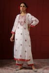 Sheeshakari_White Silk Embroidery Round Neck Kurta Set _Online_at_Aza_Fashions