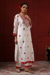 Shop_Sheeshakari_White Silk Embroidery Round Neck Kurta Set _Online_at_Aza_Fashions