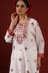Sheeshakari_White Silk Embroidery Round Neck Kurta Set _at_Aza_Fashions