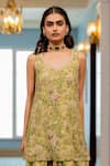 Paulmi And Harsh_Green Georgette, Shantoon Embroidery V-neck Floral Printed Kurta Sharara Set _at_Aza_Fashions