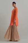 Buy_Ikshita Choudhary_Orange Chanderi, Cambric, Cotton Embroidery Block Printed Kurta Gharara Set 