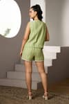 Shop_Label Deepika Nagpal_Green Cotton, Linen Embroidery V-neck Montauk Shorts Co-ord Set _at_Aza_Fashions