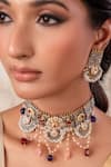 Shop_Anana_Multi Color Pearls, Stones Two Multicoloured Choker And Earrings Set _at_Aza_Fashions