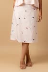 Doodlage_Pink Linen Embroidery Square Neck Top And Skirt Set _Online_at_Aza_Fashions