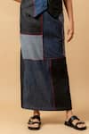 Buy_Doodlage_Blue Denim V-neck Patchwork Waistcoat And Skirt Set _Online_at_Aza_Fashions