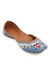 Buy_NR By Nidhi Rathi_Blue Hand-embroidered Leather Flat Juttis _at_Aza_Fashions