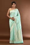 Buy_Samyukta Singhania_Sky Blue Flower Weave Banarasi Silk Saree With Running Blouse _at_Aza_Fashions