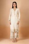 Shop_Samyukta Singhania_Off White Cotton Embroidery V-neck Kurta Set With Dupatta _Online_at_Aza_Fashions
