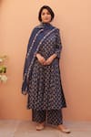 Buy_Gulabo Jaipur_Blue Cotton Embroidery V-neck Designer Anarkali Set _at_Aza_Fashions