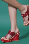Buy_Sole House_Red Beads, Fabric Flowers Scarlet Elegance Wedges _at_Aza_Fashions