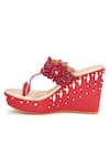 Sole House_Red Beads, Fabric Flowers Scarlet Elegance Wedges _Online_at_Aza_Fashions
