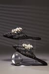 House Of Vian_Black Pearl Embellished Tweed Mules _Online_at_Aza_Fashions