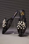 Shop_House Of Vian_Black Pearl Embellished Tweed Mules _at_Aza_Fashions