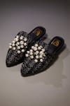 Buy_House Of Vian_Black Pearl Embellished Tweed Mules _at_Aza_Fashions