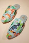 Buy_House Of Vian_Blue Tropical Toucan Embroidered Mules _at_Aza_Fashions