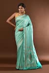 Buy_Samyukta Singhania_Sky Blue Leaf Woven Banarasi Silk Saree With Running Blouse _at_Aza_Fashions