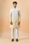 Buy_Arihant Rai Sinha_Cream Silk Embroidery And Yellow Sherwani Set _Online_at_Aza_Fashions