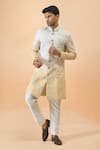 Arihant Rai Sinha_Cream Silk Embroidery And Yellow Sherwani Set _at_Aza_Fashions