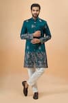 Buy_Arihant Rai Sinha_Blue Silk Embroidery Sherwani And Pant Set _at_Aza_Fashions