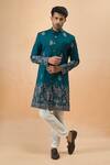 Shop_Arihant Rai Sinha_Blue Silk Embroidery Sherwani And Pant Set _Online_at_Aza_Fashions