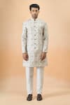 Shop_Arihant Rai Sinha_Cream Silk, Acrylic Embroidery Sherwani Set _Online_at_Aza_Fashions