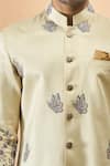 Arihant Rai Sinha_Beige Silk Embroidery Thread Sherwani Set _Online_at_Aza_Fashions