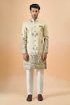 Shop_Arihant Rai Sinha_Beige Silk Embroidery Thread Sherwani Set _Online_at_Aza_Fashions