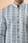 Shop_Arihant Rai Sinha_Gray Rayon, Silk Embroidery Grey And Blue Thread Sherwani Set _Online_at_Aza_Fashions