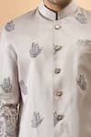 Arihant Rai Sinha_Gray Silk Embroidery Grey Thread Sherwani Set _Online_at_Aza_Fashions