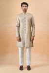 Arihant Rai Sinha_Gray Jacquard, Silk Designer Sherwani And Pant Set _Online_at_Aza_Fashions