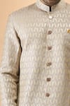 Shop_Arihant Rai Sinha_Gray Jacquard, Silk Designer Sherwani And Pant Set _Online_at_Aza_Fashions