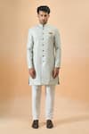 Buy_Arihant Rai Sinha_Blue Jacquard, Silk Designer Sherwani And Pant Set _Online_at_Aza_Fashions
