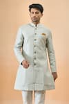 Shop_Arihant Rai Sinha_Blue Jacquard, Silk Designer Sherwani And Pant Set _Online_at_Aza_Fashions
