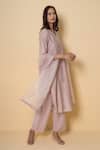 Kameez_Pink Chanderi, Cotton, Organza Embroidery V-neck Bare Blush Suit Set _Online_at_Aza_Fashions
