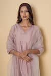 Shop_Kameez_Pink Chanderi, Cotton, Organza Embroidery V-neck Bare Blush Suit Set _Online_at_Aza_Fashions
