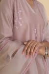 Kameez_Pink Chanderi, Cotton, Organza Embroidery V-neck Bare Blush Suit Set _at_Aza_Fashions
