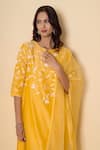 Kameez_Yellow Chanderi, Cotton, Organza Embroidery Round Neck Amber Flora Suit Set _Online_at_Aza_Fashions