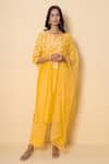 Buy_Kameez_Yellow Chanderi, Cotton, Organza Embroidery Round Neck Amber Flora Suit Set _at_Aza_Fashions