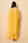 Shop_Kameez_Yellow Chanderi, Cotton, Organza Embroidery Round Neck Amber Flora Suit Set _at_Aza_Fashions