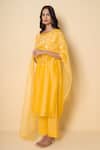 Buy_Kameez_Yellow Chanderi, Cotton, Organza Embroidery Round Neck Amber Flora Suit Set _Online_at_Aza_Fashions