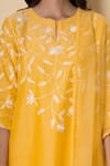 Shop_Kameez_Yellow Chanderi, Cotton, Organza Embroidery Round Neck Amber Flora Suit Set _Online_at_Aza_Fashions